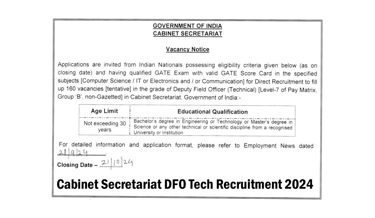Cabinet Secretariat DFO Tech Recruitment 2024
