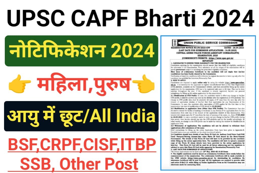 UPSC CAPF Recruitment 2024
