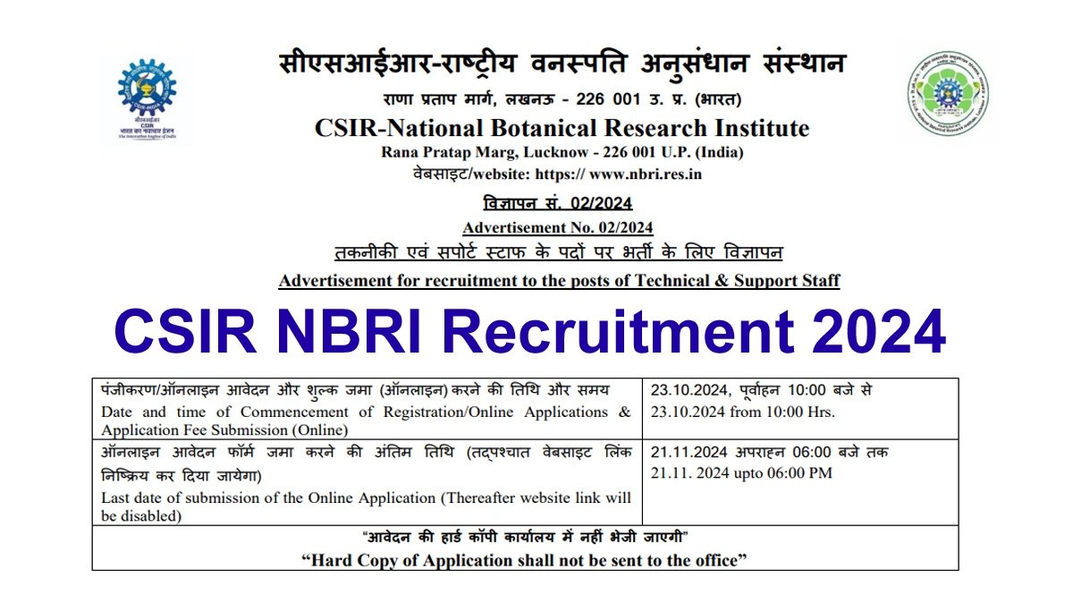 CSIR NBRI Recruitment 2024