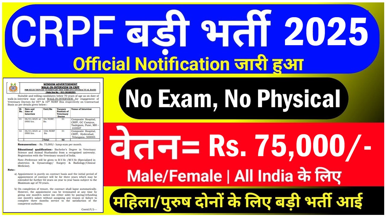 CRPF Veterinary Recruitment 2024