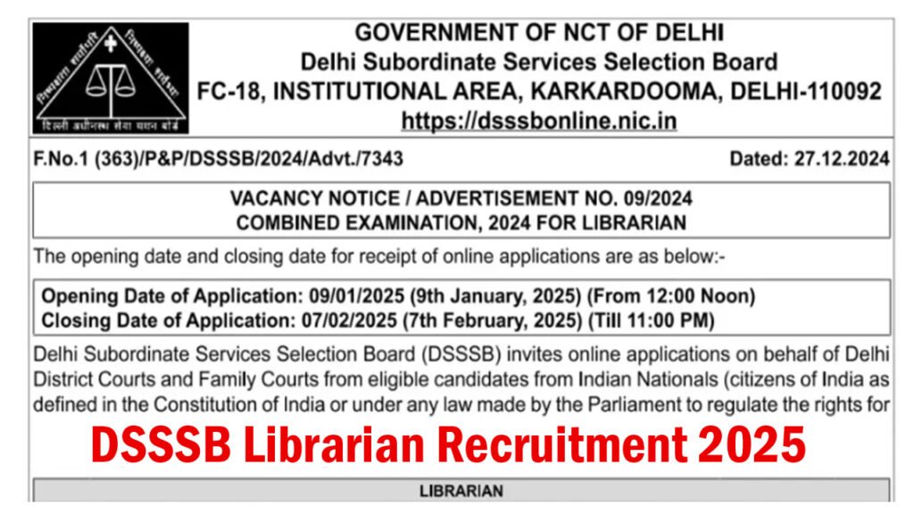 DSSSB Librarian Recruitment 2025