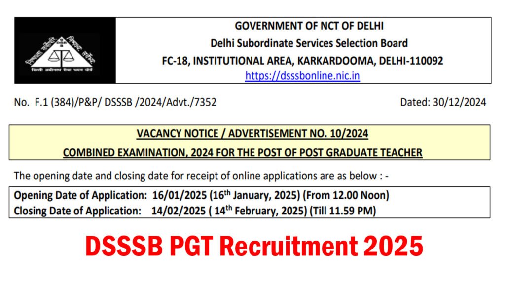 DSSSB PGT Recruitment 2025