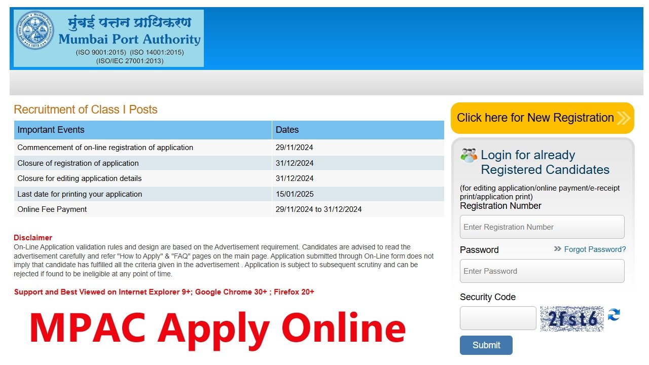 Mumbai Port Authority Vacancy 2024