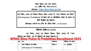 BPSSC Bihar Police SI Prohibition Recruitment 2025
