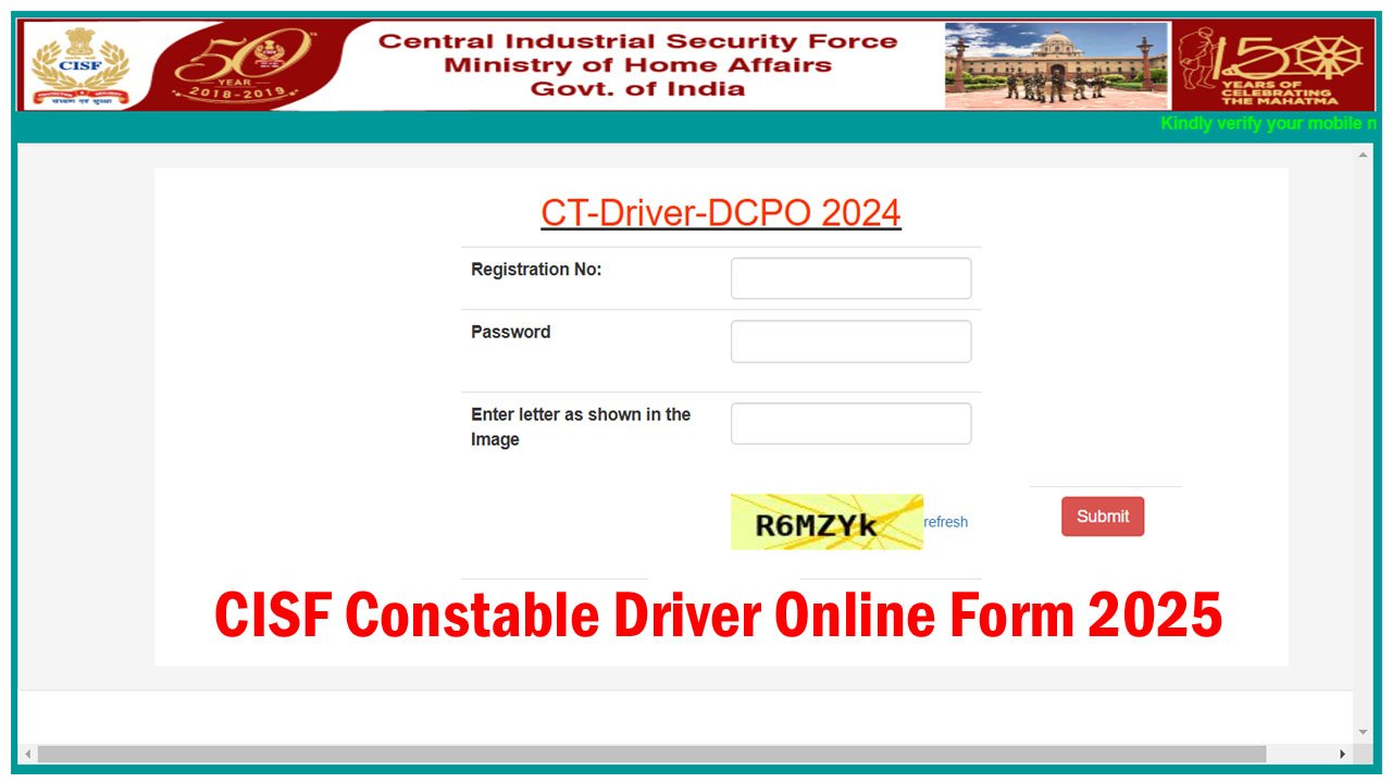CISF Constable Driver Online Form 2025