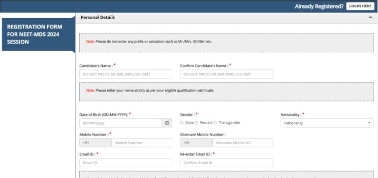NEET MDS Registration 2025