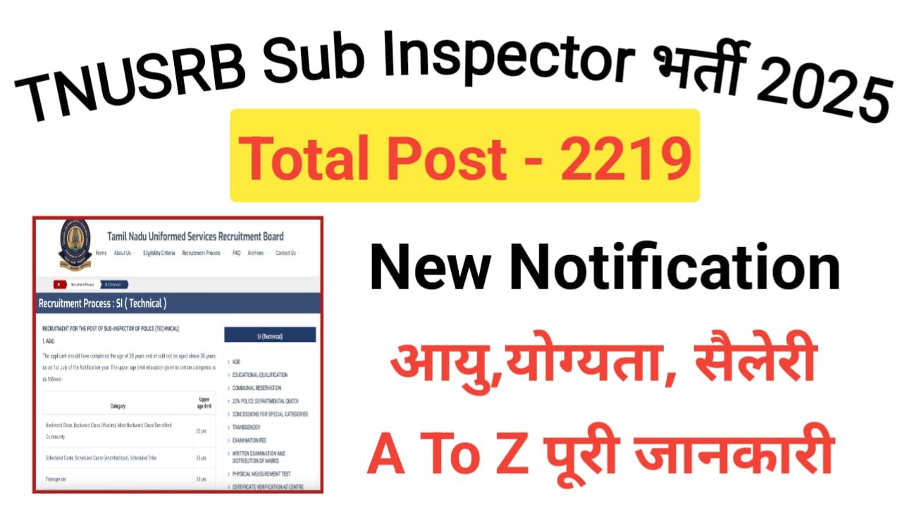 TNUSRB Sub Inspector Recruitment 2025