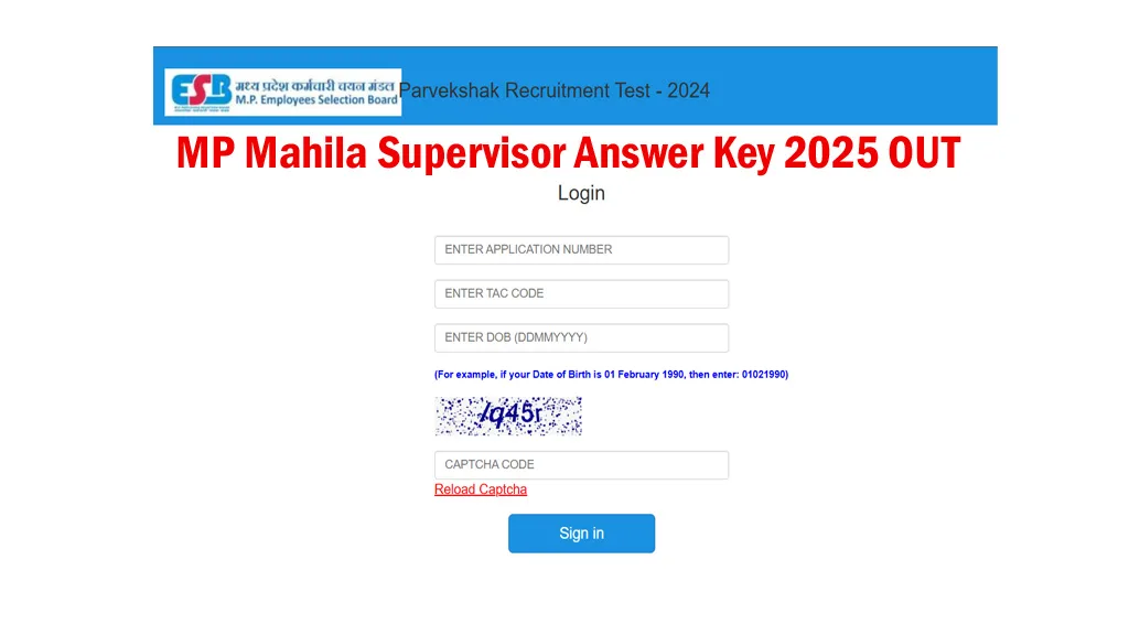 MP Mahila Supervisor Answer Key 2025
