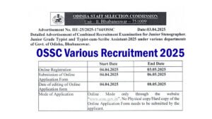 OSSC Jr Stenographer Recruitment 2025