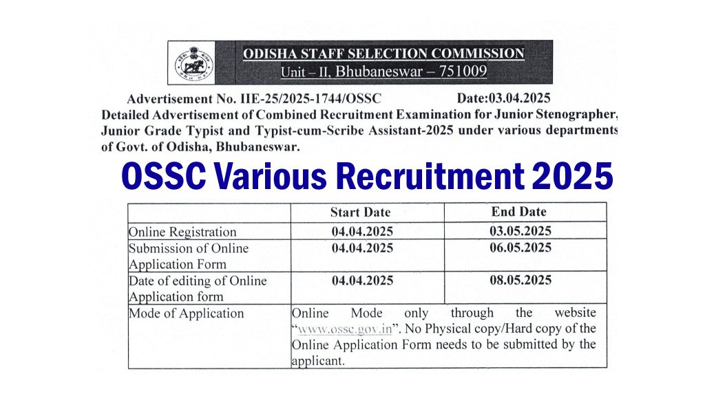 OSSC Jr Stenographer Recruitment 2025