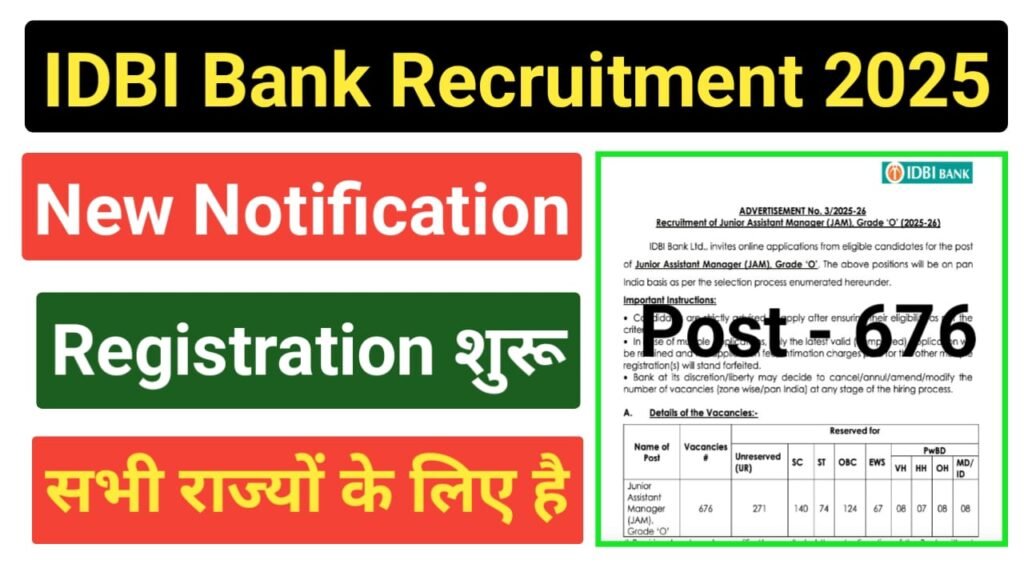 IDBI Bank Junior Assistant Manager Recruitment 2025