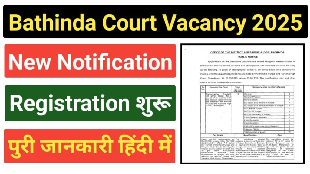 Bathinda Court Stenographer Vacancy 2025