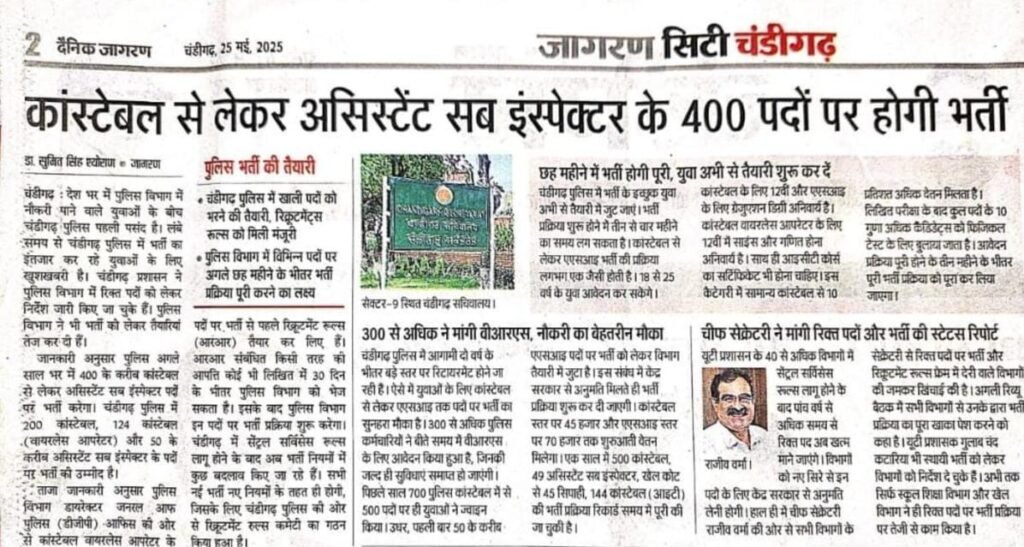 Chandigarh Police Constable And ASI Recruitment 2025