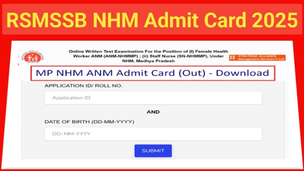 RSMSSB NHM Exam Admit Card 2025