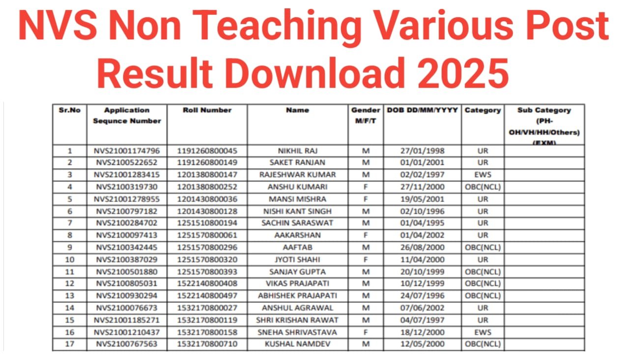 NVS Non Teaching Result 2025